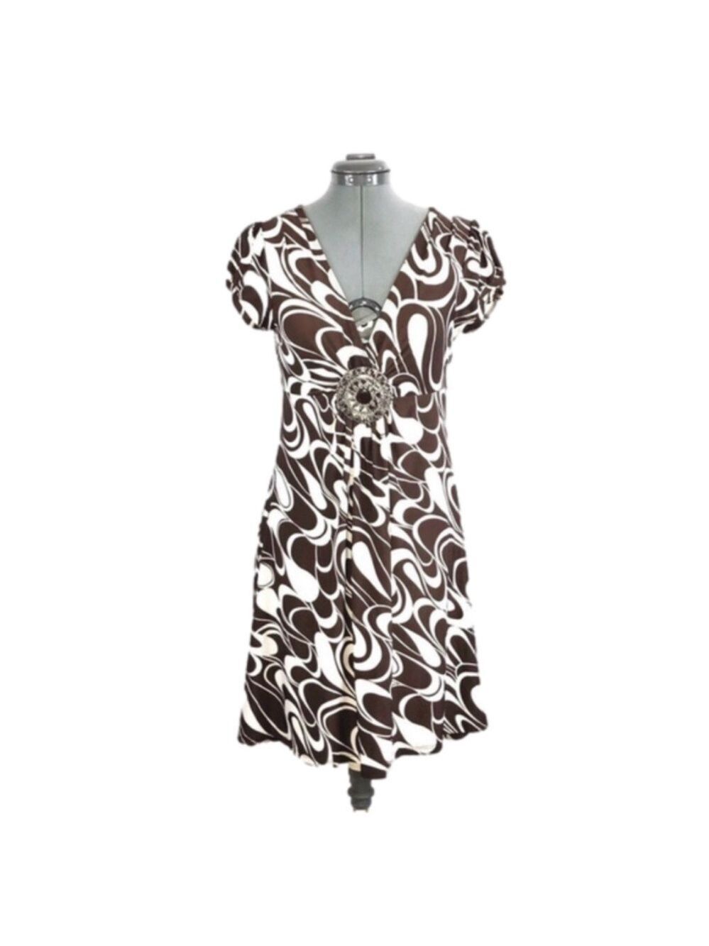 Heart Soul Brown & Cream Print Dress, Size M